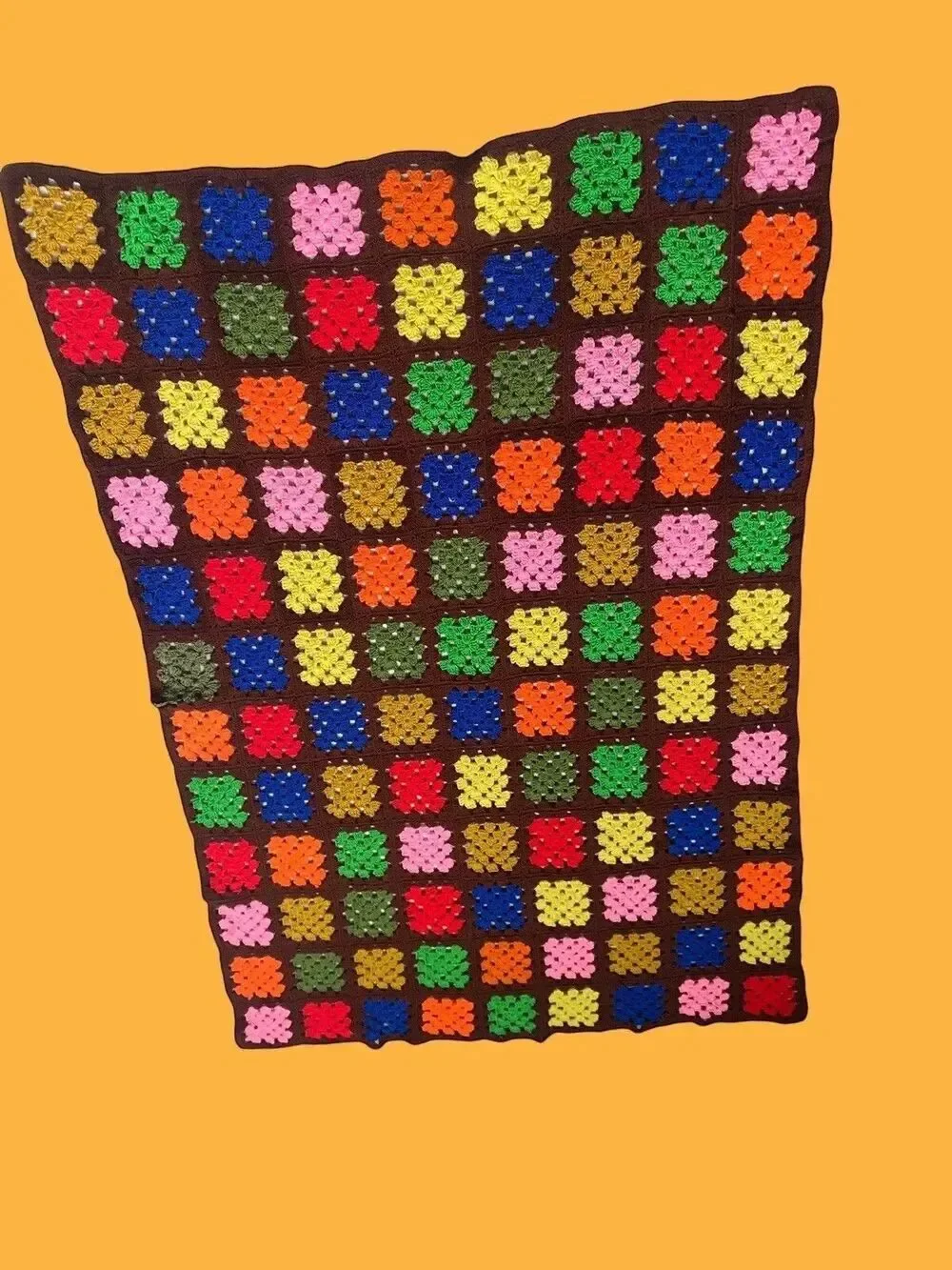 Handmade Crochet Granny Square Afghan Throw Blanket Brown Multicolor grannycore